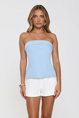 Soft Feminine Tailored Strapless Top Blue