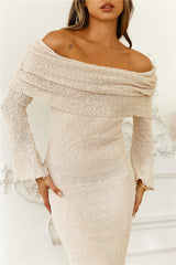 Goals Set High Off Shoulder Maxi Dress Cream