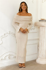 Goals Set High Off Shoulder Maxi Dress Cream