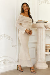 Goals Set High Off Shoulder Maxi Dress Cream