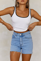 BASE The Two Tone Ribbed Singlet Top Cream
