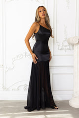 Entrance To Remember Satin One Shoulder Maxi Dress Black