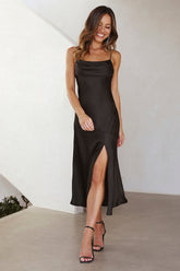 Lychee Martini Satin Midi Dress Black
