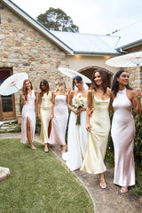 The Cleo Halter Satin Maxi Dress Pink