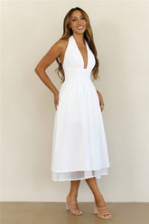 Slow Burn Love Halter Midi Dress White
