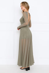 Champagne Streams Mesh Maxi Dress Olive