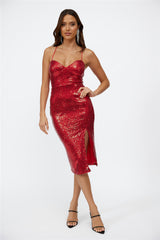 My Feels Midi Dress Red Sequin