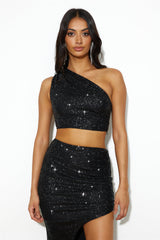 Only Yours Sequin Crop Top Black