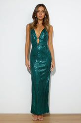 Glam Of All Sequin Maxi Dress Forest Green