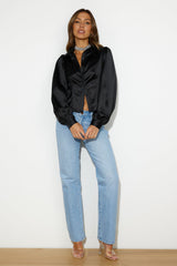 Go Smooth Satin Crop Shirt Black
