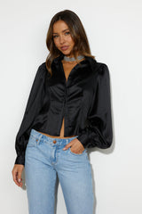 Go Smooth Satin Crop Shirt Black