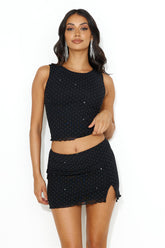 Party Sparkles Diamante Crop Top Black