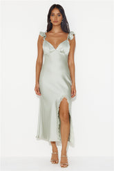 Dance With Fireflies Satin Midi Dress Sage