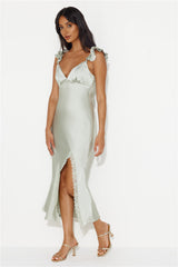 Dance With Fireflies Satin Midi Dress Sage