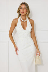 Ocean Beauty Halter Pearl Maxi Dress White