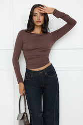 Elite Chic Long Sleeve Top Brown