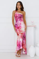 Call Me Pretty One Shoulder Satin Maxi Dress Purple