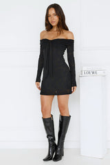 Refined Beauty Off Shoulder Long Sleeve Mini Dress Black