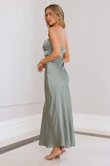 Moonlit Whimsy Satin Strapless Maxi Dress Sage