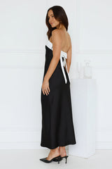 Black Tie Soirée Strapless Satin Maxi Dress Black