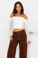 Lace Delight Off Shoulder Top White