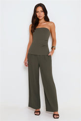 Linear Mood High Rise Straight Leg Tailored Pants Khaki