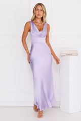 Crystal Luxe Satin Maxi Dress Lilac