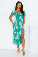 Floral Vines Midi Dress Green