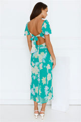 Floral Vines Midi Dress Green