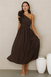 Find Out One Shoulder Maxi Dress Brown