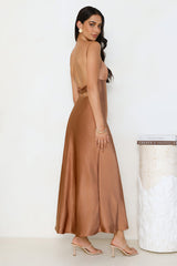 Empire Chic Satin Maxi Dress Chocolate