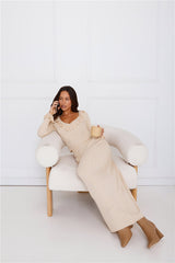 Winter Stars Knit Long Sleeve Top Beige