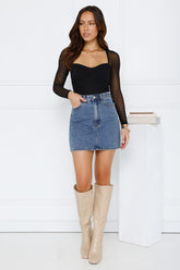 Stay Close Mesh Long Sleeve Bodysuit Black
