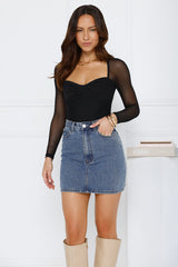 Stay Close Mesh Long Sleeve Bodysuit Black