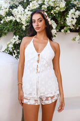 Luxury Retreat Crochet Halter Top White