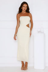 Perfect Vacay Strapless Mesh Maxi Dress Yellow
