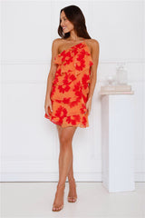 Flora Fusion One Shoulder Mini Dress Orange