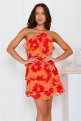 Flora Fusion One Shoulder Mini Dress Orange