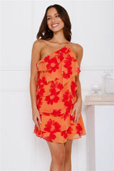 Flora Fusion One Shoulder Mini Dress Orange