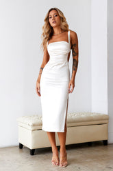 Bet U Wanna Satin Midi Dress Champagne