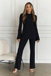 Cozy Holidays Long Sleeve Ribbed Top Black