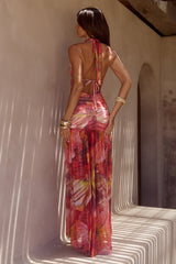 Adrianna Plunge Ruched Maxi Dress - Kiara Peach