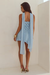 Alora Scoop Neck Mini Dress - Sky Blue/Choc Polka