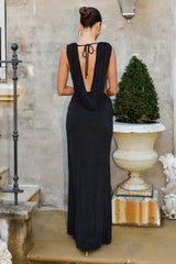 Aralia Plunge Cowl Back Maxi Dress - Black