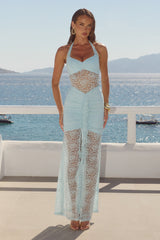 ANNIKA HALTER LACE MAXI DRESS - ICE BLUE