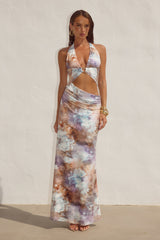 LUMIA HALTER CUTOUT MAXI DRESS - ZARLA CHOC