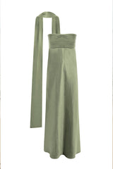 Elsa Strapless Scarf Maxi Dress - Sage