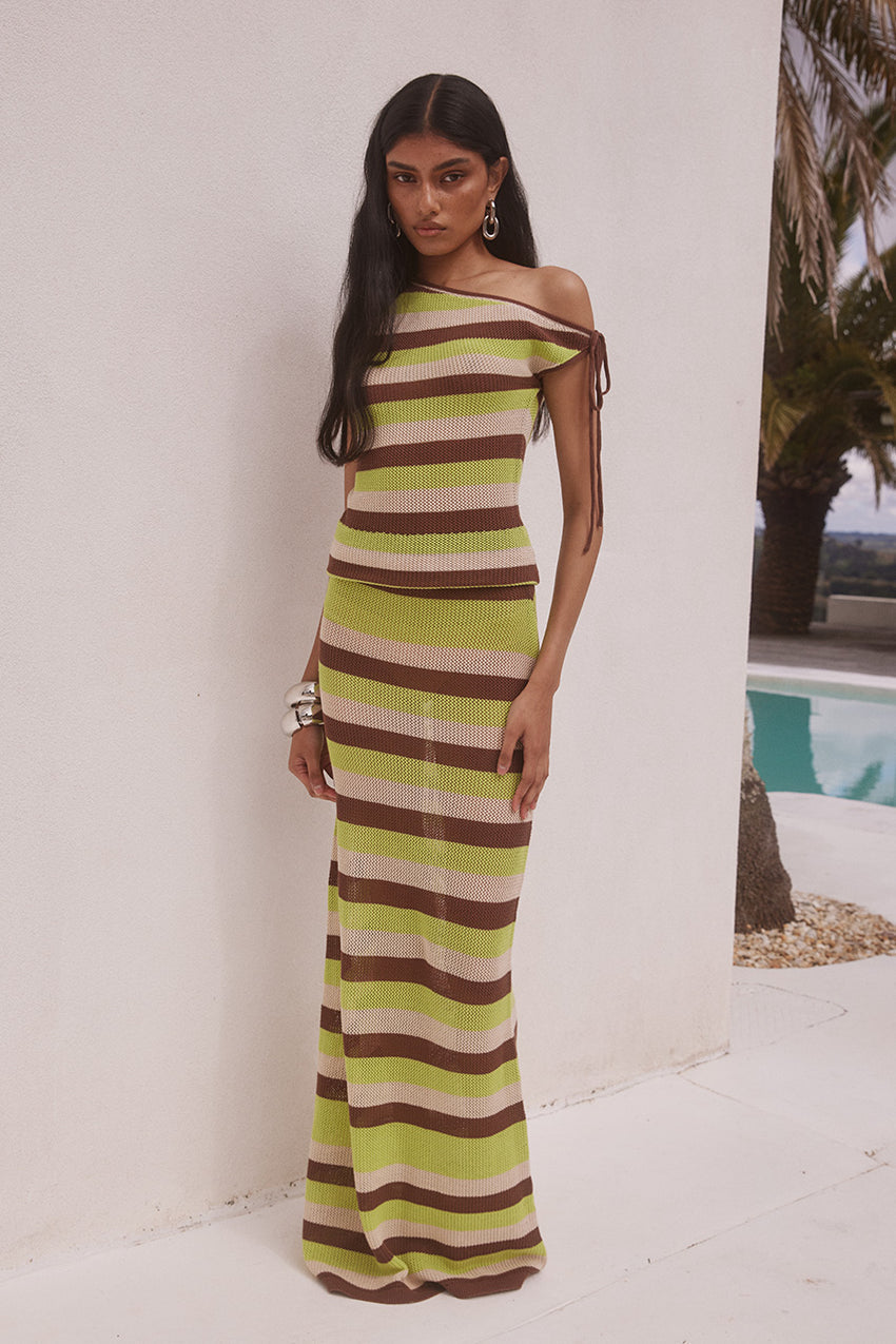 HAZEL LOW WAISTED KNIT MIDI SKIRT - LIME MULTI
