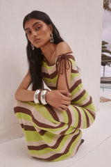 Hazel Low Waisted Knit Midi Skirt - Lime Multi
