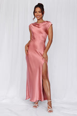 HELLO MOLLY The Valentina Cap Sleeve Satin Maxi Dress Rose